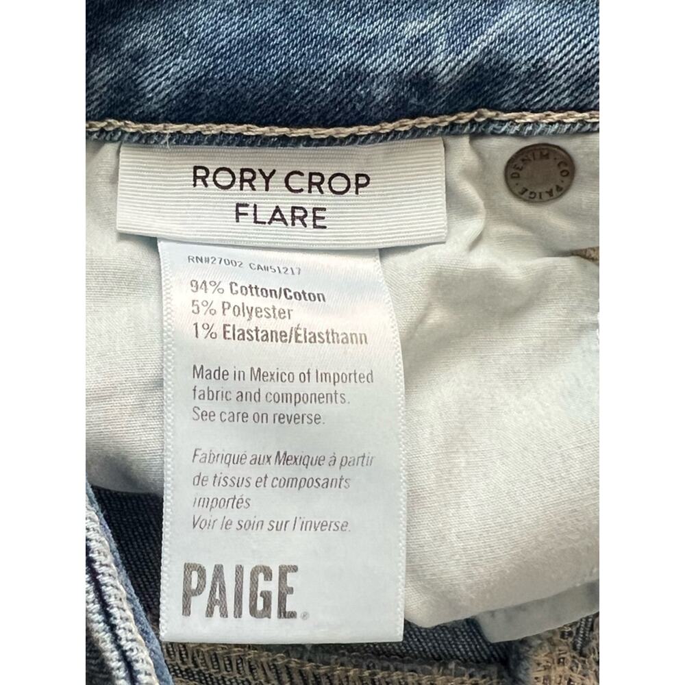 Paige Women’s Rory Crop Flare Jeans In Sylmar Blue Wash Raw Hem High Rise Sz 26 - Picture 5 of 12